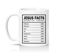 Sassy Souls Jesus Facts Serving Size 1 Life Patience Kindness Love Joy Forgiveness Grace Mercy 11oz Ceramic Novelty Mug Religious Christian Tea Coffee Cup Gift White