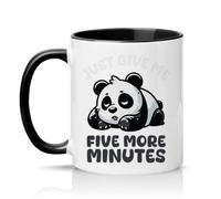 Sassy Souls Just Give Me Five More Minutes 11oz Ceramic Novelty Mug Sleepy Panda Animal Humour Tea Coffee Cup Gift Black