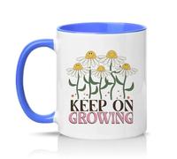 Sassy Souls Keep On Growing 11oz Ceramic Novelty Mug Floral Motivational Tea Coffee Cup Blue