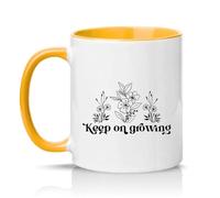 Sassy Souls Keep On Growing Womens 11oz Ceramic Novelty Mug Growth Mindset Mental Health Positivity Floral Line Art Tea Coffee Cup Gift Golden Yellow