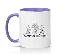 Sassy Souls Keep On Growing Womens 11oz Ceramic Novelty Mug Growth Mindset Mental Health Positivity Floral Line Art Tea Coffee Cup Gift Light Purple