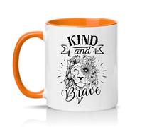 Sassy Souls Kind and Brave 11oz Ceramic Novelty Mug Lion Floral Inspirational Tea Coffee Cup Gift Orange