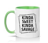 Sassy Souls Kinda Sweet Kinda Savage 11oz Ceramic Novelty Mug Sarcastic Personality Tea Coffee Cup Gift Green