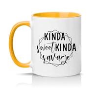 Sassy Souls Kinda Sweet Kinda Savage 11oz Ceramic Novelty Mug Sarcastic Personality Tea Coffee Cup Gift Golden Yellow