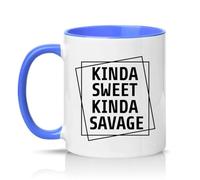 Sassy Souls Kinda Sweet Kinda Savage 11oz Ceramic Novelty Mug Sarcastic Personality Tea Coffee Cup Gift Blue