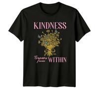 Sassy Souls Kindness Grows from Within Flowers Butterflies Inspirational Positive Message Graphic Tee Men Women Unisex T-Shirt M Black