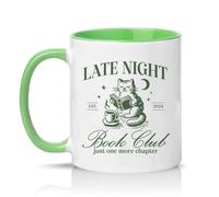 Sassy Souls Late Night Book Club Just One More Chapter 11oz Ceramic Novelty Mug Cat Reader Book Lovers Tea Coffee Cup Gift Green