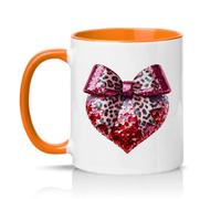 Sassy Souls Leopard Print Bow Sequin Heart Womens 11oz Ceramic Novelty Mug Girly Aesthetic Tea Coffee Cup Gift Orange