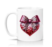 Sassy Souls Leopard Print Bow Sequin Heart Womens 11oz Ceramic Novelty Mug Girly Aesthetic Tea Coffee Cup Gift White