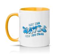 Sassy Souls Let The Waves Set You 11oz Ceramic Novelty Mug Motivational Typography Inspirational Humour Tea Coffee Cup Golden Yellow