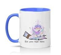 Sassy Souls Let Your Light Shine 11oz Ceramic Novelty Mug Spiritual Affirmation Inspirational Tea Coffee Cup Gift Blue