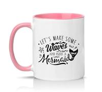 Sassy Souls Lets Make Some Waves and Kiss A Mermaid Womens 11oz Ceramic Novelty Mug Nautical Sea Life Tea Coffee Cup Gift Pink