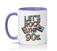 Sassy Souls Lets Rock The 90s 11oz Ceramic Novelty Mug Retro Music Nostalgia Tea Coffee Cup Gift Light Purple