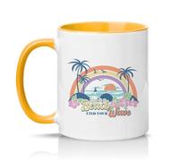 Sassy Souls Life is A Beach Find Your Wave 11oz Ceramic Novelty Mug Retro Tropical Beach Lifestyle Tea Coffee Cup Golden Yellow