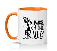 Sassy Souls Life is On The River 11oz Ceramic Novelty Mug River Fishing Outdoors Tea Coffee Cup Gift Orange