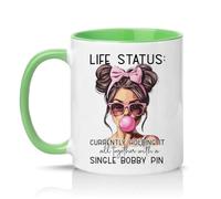 Sassy Souls Life Status Currently Holding It All Together with A Single Bobby Pin Womens 11oz Ceramic Novelty Mug Lifestyle Humour Tea Coffee Cup Gift Green