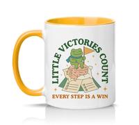 Sassy Souls Little Victories Count Every Step is A Win 11oz Ceramic Novelty Mug Positive Affirmations Mental Health Tea Coffee Cup Gift Golden Yellow