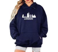 Sassy Souls London City Travel Womens Graphic Hoodie Sweatshirt Featuring Iconic Skyline Landmarks Hooded Sweatshirt for Women S (8-10) Navy Blue
