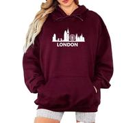 Sassy Souls London City Travel Womens Graphic Hoodie Sweatshirt Featuring Iconic Skyline Landmarks Hooded Sweatshirt for Women L (16-18) Maroon