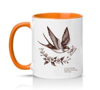 Sassy Souls Love Grows Where Spring Begins 11oz Ceramic Novelty Mug Nature Bird Illustration Tea Coffee Cup Gift Orange