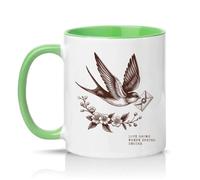 Sassy Souls Love Grows Where Spring Begins 11oz Ceramic Novelty Mug Nature Bird Illustration Tea Coffee Cup Gift Green