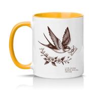 Sassy Souls Love Grows Where Spring Begins 11oz Ceramic Novelty Mug Nature Bird Illustration Tea Coffee Cup Gift Golden Yellow