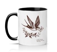 Sassy Souls Love Grows Where Spring Begins 11oz Ceramic Novelty Mug Nature Bird Illustration Tea Coffee Cup Gift Black