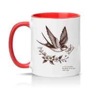 Sassy Souls Love Grows Where Spring Begins 11oz Ceramic Novelty Mug Nature Bird Illustration Tea Coffee Cup Gift Red