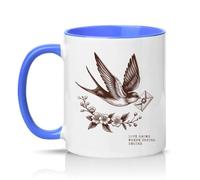 Sassy Souls Love Grows Where Spring Begins 11oz Ceramic Novelty Mug Nature Bird Illustration Tea Coffee Cup Gift Blue