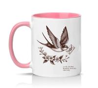 Sassy Souls Love Grows Where Spring Begins 11oz Ceramic Novelty Mug Nature Bird Illustration Tea Coffee Cup Gift Pink