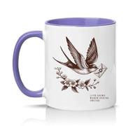 Sassy Souls Love Grows Where Spring Begins 11oz Ceramic Novelty Mug Nature Bird Illustration Tea Coffee Cup Gift Light Purple