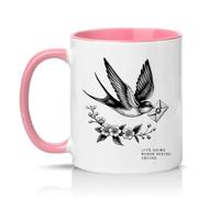 Sassy Souls Love Grows Where Spring Begins 11oz Ceramic Novelty Mug Vintage Swallow Nature Tea Coffee Cup Gift Pink