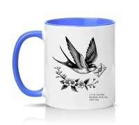 Sassy Souls Love Grows Where Spring Begins 11oz Ceramic Novelty Mug Vintage Swallow Nature Tea Coffee Cup Gift Blue