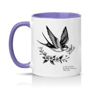Sassy Souls Love Grows Where Spring Begins 11oz Ceramic Novelty Mug Vintage Swallow Nature Tea Coffee Cup Gift Light Purple