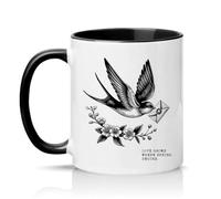 Sassy Souls Love Grows Where Spring Begins 11oz Ceramic Novelty Mug Vintage Swallow Nature Tea Coffee Cup Gift Black