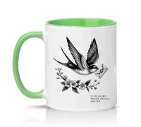 Sassy Souls Love Grows Where Spring Begins 11oz Ceramic Novelty Mug Vintage Swallow Nature Tea Coffee Cup Gift Green