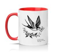 Sassy Souls Love Grows Where Spring Begins 11oz Ceramic Novelty Mug Vintage Swallow Nature Tea Coffee Cup Gift Red