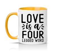 Sassy Souls Love is A Four Legged Word 11oz Ceramic Novelty Mug Pet Owners Pet Lovers Tea Coffee Cup Gift Golden Yellow
