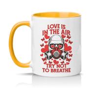 Sassy Souls Love is in The Air Try Not to Breathe 11oz Ceramic Novelty Mug Anti Valentines Relationship Humour Tea Coffee Cup Gift Golden Yellow