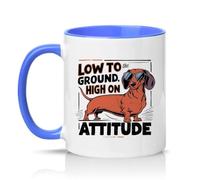 Sassy Souls Low to The Ground High On Attitude 11oz Ceramic Novelty Mug Dachshund Dog Lovers Tea Coffee Cup Gift Blue