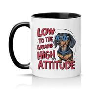 Sassy Souls Low to The Ground High On Attitude 11oz Ceramic Novelty Mug Dachshund Sausage Dog Pet Lovers Tea Coffee Cup Gift Black