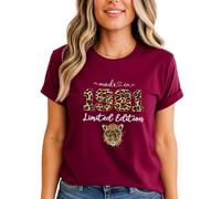 Sassy Souls Made in 1981 Limited Edition 44th Birthday Womens Graphic T-Shirt Leopard Print Design L (16-18) Burgundy