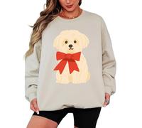 Sassy Souls Maltese Dog With Red Bow Cute Animal Dog Lovers Womens Sweatshirt Ladies Pullover Jumper Pet Owner Gift M