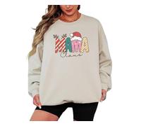 Sassy Souls Mama Claus Christmas Holiday Womens Sweatshirt Festive Gift For Mom Jumper Crewneck Pullover For Women Cozy Winter Wear M (38-40) Sand