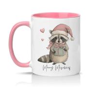 Sassy Souls Merry Mischief Womens 11oz Ceramic Novelty Mug Raccoon Christmas Animal Tea Coffee Cup Gift Pink
