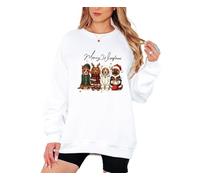 Sassy Souls Merry Woofmas Dogs Christmas Holidays Womens Sweatshirt Puppy Graphic Festive Pullover Jumper For Women M (38-40) White