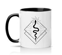 Sassy Souls Minimalist Serpent Snake Sun Geometric Art 11oz Ceramic Novelty Mug Aesthetic Witchy Goth Decor Tea Coffee Cup Gift Black