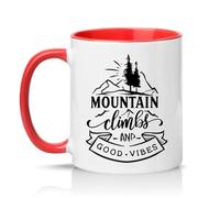 Sassy Souls Mountain Climbs and Good Vibes 11oz Ceramic Novelty Mug Mountain Climbing Hiking Tea Coffee Cup Gift Red