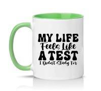 Sassy Souls My Life Feels Like A Test I Didnt Study for 11oz Ceramic Novelty Mug Student Exam Stress Education Humour Tea Coffee Cup Gift Green