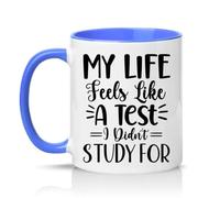 Sassy Souls My Life Feels Like A Test I Didnt Study for 11oz Ceramic Novelty Mug Student Exam Stress Education Humour Tea Coffee Cup Blue